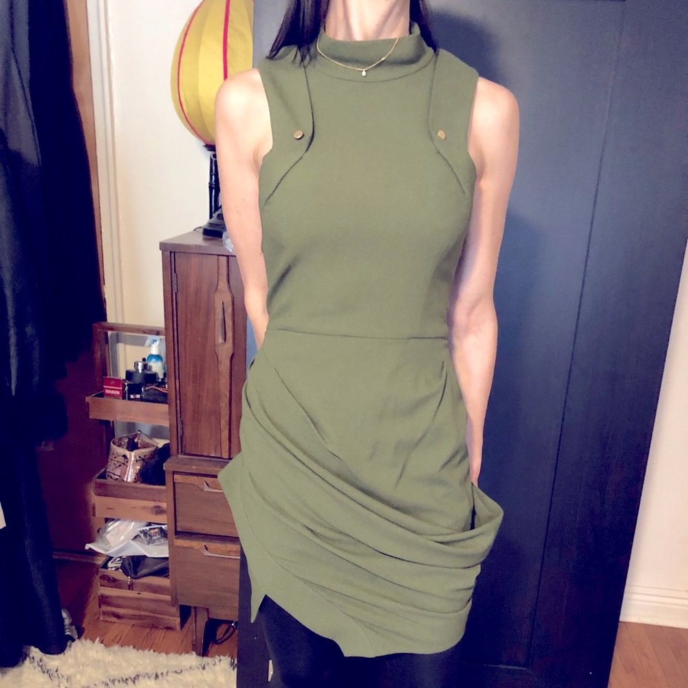 asymmetrical military olive dress/tunic